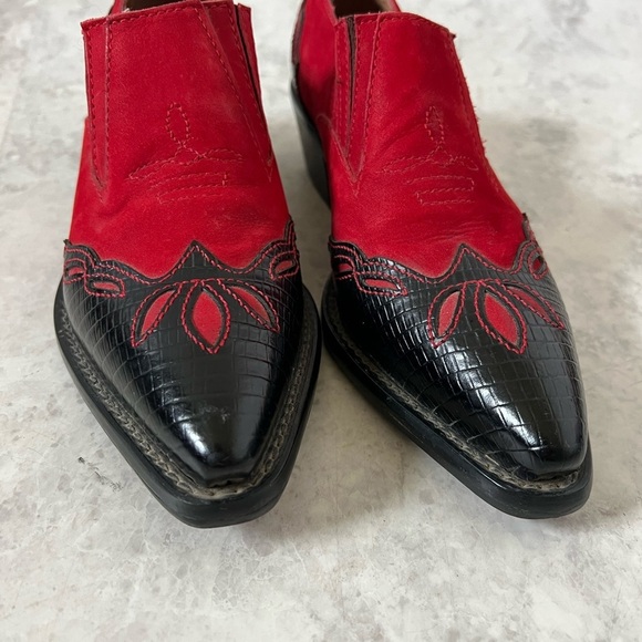 Vintage Nine West Western Boho Red Leather Suede Ankle Boots 7.5 Booties Twee - Picture 3 of 8